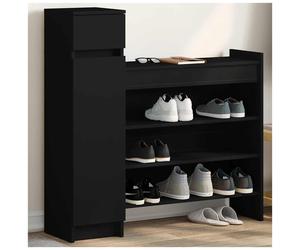 Shoe Cabinet Black 100.5x28x100cm Engineered Wood 2 Drawers 4 Shelves Hinge Door