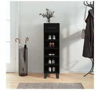 Shoe Cabinet Black 30x35x105 cm Engineered Wood with Iron Feet & Drawer Modern