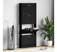 Shoe Cabinet Black 59x17x150cm Engineered Wood 4-Drawer Slim Hallway Organizer.