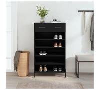 Shoe Cabinet Black 60x35x105cm Engineered Wood 1 Drawer 5 Compartments Iron Feet