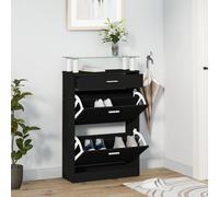Shoe Cabinet Black 63x24x104cm Engineered Wood Tempered Glass Alloy Slim Storage