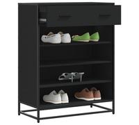 Shoe Cabinet Black 75x38x97.5cm Engineered Wood Metal 4 Compartments Drawer Hall