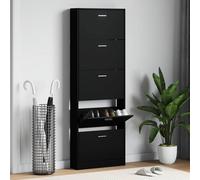 Shoe Cabinet Black Engineered Wood 59x17x169 cm 5 Drawer Pull-Down Slim Hallway