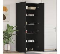 Shoe Cabinet Black Engineered Wood 80x35.5x180cm 2-Door Slim Hall Storage Shelf
