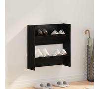 Wall Shoe Cabinet Black Oak Engineered Wood Matte 2-Shelf Wall-Mounted Slimline