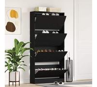 Shoe Cabinet Black Oak 80x21x163.5cm Eng. Wood 4 Shelves 4 Doors Modern Compact