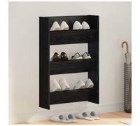 Wall Shoe Cabinet Black Oak Engineered Wood Matte 2-Shelf Slim Wall-Mounted Hall