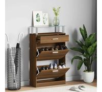 Shoe cabinet Brown Oak 63x24x104cm Engineered Wood Glass Top 3 Drawer Aluminium