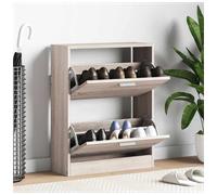 Shoe cabinet Brown oak 63x24x147cm Engineered wood 4-drawer pull-down compact UK