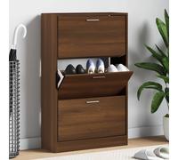 Shoe cabinet brown oak engineered wood 63x24x103cm 3-drawer pull-down entryway.