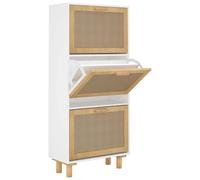 (white) vidaXL Shoe Cabinet Engineered Wood and Natural Rattan Organiser Multi Colours