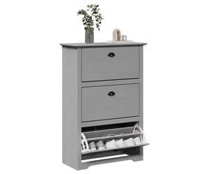 Shoe Cabinet Grey Pine & Engineered Wood 80x35x118cm Slim 3 Drawer Metal Handles