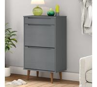 Shoe Cabinet Grey Solid Pine 59.5x35x103 cm 2 Flip-Drawers + Drawer UV Varnish.