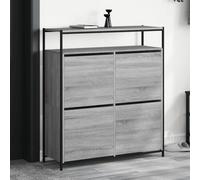 Shoe Cabinet Grey Sonoma 100x34x112 cm Engineered Wood 4 Hinge Doors Black Legs