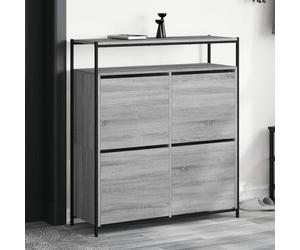 Shoe Cabinet Grey Sonoma 100x34x112 cm Engineered Wood 4 Hinge Doors Black Legs