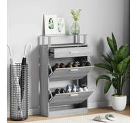 Shoe cabinet Grey Sonoma 63x24x104cm Eng. wood & tempered glass top 3 drawers UK