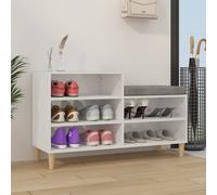 Shoe Cabinet High Gloss White 102x36x60 cm Engineered & Eucalyptus Wood 5TierTop