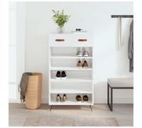 Shoe Cabinet High Gloss White 60x35x105cm Engineered Wood Iron Feet Drawer Slim