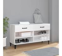 Shoe Cabinet High Gloss White Engineered Wood 102x35x55 cm 2-Drawer with 4 Bays