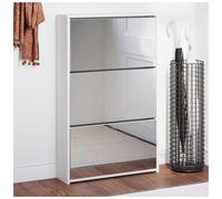 Shoe Cabinet High Gloss White Engineered Wood&Glass 63x17x102.5 cm 3-Tier Mirror