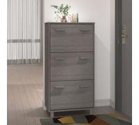Shoe Cabinet Light Grey Solid Pinewood MDF 59.5x35x117cm 3 Flip-Drawers Entryway