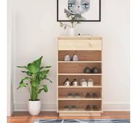 Shoe Cabinet Natural Solid Pine 60x34x105 cm Slim Hallway Storage Unit TopShelf
