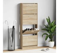 Shoe Cabinet Oak Engineered Wood 59x17x150cm 4-Drawer Slim Hallway Storage Unit