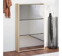 Shoe Cabinet Oak Engineered Wood Mirror 63x17x102.5 cm 3-Tier WallMount 9-12prs.