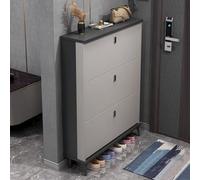 Shoe Cabinet Organizer Grey - Ultra Thin Double Layer Rack for Living Room and Hallway Adjustable Shelves with 3 Flip Drawers