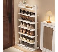 Shoe Cabinet Organizer MultiLayer Wood Shoe Storage Rack with Round Edges Narrow Entryway Shoe Holder for Small Spaces (White 20.5" x 46.5")