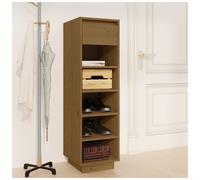 Shoe Cabinet Pinewood Untreated Honey Brown 30x34x105cm 5 Compartment Drawer Fit