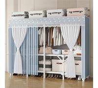 Shoe Cabinet Portable Wardrobe Closet for Hanging Clothes Metal Freestanding Armoire Rack with Fabric Cover Large Capacity Garment Organizer Shelves Bedroom(Blue 78.7''x17