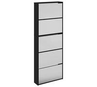 (black) vidaXL Shoe Cabinet 5-Layer Mirror 63x17x169.5cm Rack Organiser Oak/White