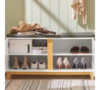 Sobuy Fsr117-W Shoe Storage Bench Shoe Rack With Seat Cushion - Large Capacity Cabinet With Adjustable Shelves