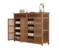 Shoe Cabinet,Shoe Storage Cabinet,shoe Cabinet With 2 Pull Down Drawer, 4 Door,dustproof,130x35x99cm,Bamboo,Living Room, Bedroom, Hallway Wooden Storage Cabinet.