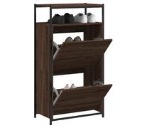 Shoe Cabinet Slim 2 Flip Drawer Brown Oak 60x34x112cm Engineered Wood for Entry