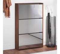 Shoe Cabinet Slim 63x17x102.5cm Brown Oak Engineered Wood Glass 3-Tier 3 Drawers
