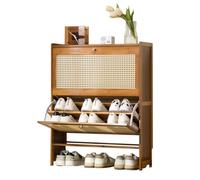 Shoe Cabinet, Slim Rattan Design with 2/3 Flip Drawers, Hidden Wooden Storage, Space-Saving Organizer for Entryway, Bedroom, and Hallway