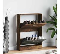 Shoe Cabinet Smoked Oak 59x17x81 cm Engineered Wood 2 Drawer Pull-Down Compact.