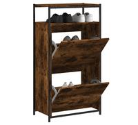 Shoe Cabinet Smoked Oak 60x34x112cm Engineered Wood Slim 2 Flip Drawers Entry