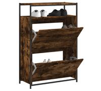 Shoe Cabinet Smoked Oak 75x34x112cm Engineered Wood Slim 2-Drawer Flip Entryway