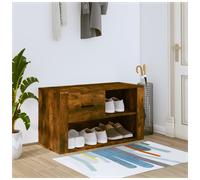 Shoe Cabinet Smoked Oak 80x35x45cm Engineered Wood 2 Compartments Drawer ForHall