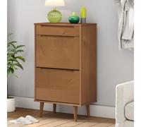 Shoe Cabinet Solid Pine Brown 59.5x35x103 cm UV Varnish 2 Flip-Drawers for Hall