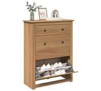 Shoe Cabinet Solid Pine Honey Finish 80x35x105cm 2 Flip Doors 1 Drawer Hall