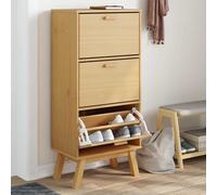 Shoe Cabinet Solid Pinewood Brown 55x35x120cm 3 Flip Drawers Rustic WithTopShelf