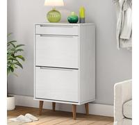 Shoe Cabinet Solid Pinewood White 59.5x35x103 cm 2 Flip Drawers Top Shelf Rustic