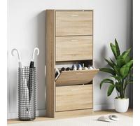 Shoe Cabinet Sonoma Oak 63x24x147cm Engineered Wood 4-Drawer Pull-Down for Hall