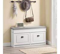 Shoe Cabinet Storage Bench Hallway Narrow Shoe Rack With Seat Cushion 2 Flip Doors, Vintage White,sobuy Fsr64-Wg