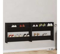 Shoe Cabinet Wall-Mounted 2pcs Black Oak 83x18x60cm Engineered Wood Storage Slim