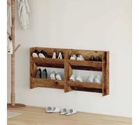 Wall Shoe Cabinet 2pc Old Wood Engineered Wood Matte 2-Shelf Wall-Mounted Modern